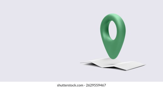 Marcador de la Locación, mapa Pin en el mapa de papel doblado, icono verde 3D con diseño limpio moderno. Concepto de navegación para GPS o App de viaje. Ilustración vectorial.