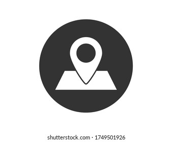 Location marker. Map point tag. Navigation lable in white and black. Mark pointer symbol. GPS icon in flat design. Isolated travel icon. Find or guide illustration. Vector EPS 10.
