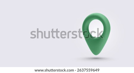 Location Marker in Minimal 3D Style with Smooth Green Pin and Soft Shadow on Light Background. Perfect for Navigation, GPS, or Map Apps. Vector Illustration.