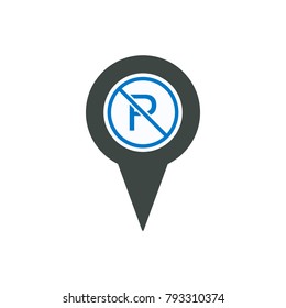 Location marker no parking parking pin place pointer icon. Navigation travel direction pointer.