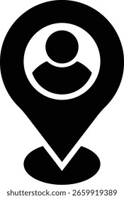 marcador de local com ícone de pessoa . apresentando uma pessoa estilizada. representando locais e conexão humana.  Sinal de ponteiro do mapa
