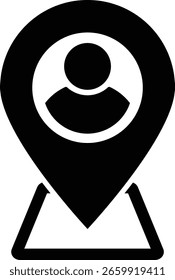 Marcador de ubicación con icono de persona. presentando una persona estilizada. representando ubicaciones y conexión humana.  Signo de puntero de mapa
