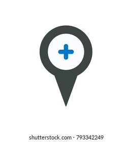 Location marker pin place plus pointer position icon