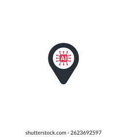 Location marker with red artificial intelligence symbol, modern and minimal style.