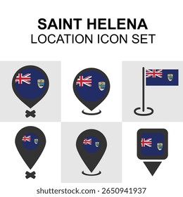 Conjunto de marcadores de localização inspirado na bandeira e nas cores de Santa Helena, ideal para imagens isoladas de território.