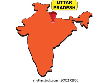location marker for Uttar Pradesh on political map of India