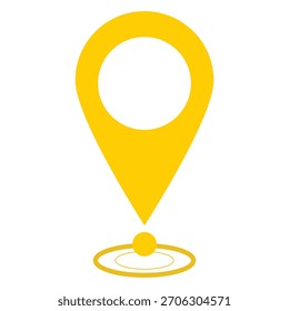 marcador de Locación, pin amarillo, Vector de ícono, localizador de mapa, símbolo de navegación, punto de destino, GPS, arte de viaje