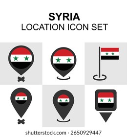 Location markers based on the Syrian flag for cultural, political, or geographic use.