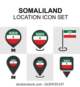 Marcadores de localização inspirados na bandeira e no movimento de independência da Somalilândia.