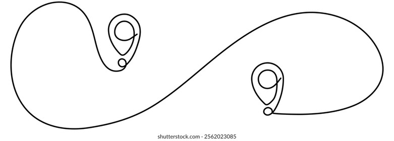 Location markers path continuous line art drawn. GPS navigation symbol. Travel destination concept. Vector illustration isolated on white.