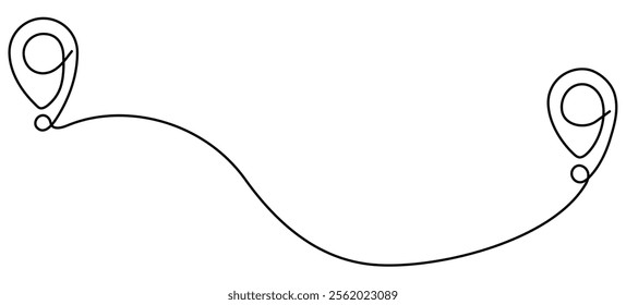 Location markers path continuous line art drawn. GPS navigation symbol. Travel destination concept. Vector illustration isolated on white.