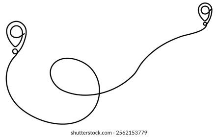 Location markers path continuous line art drawn. GPS navigation symbol. Travel destination concept. Vector illustration isolated on white.