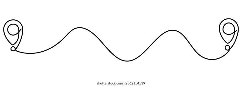 Location markers path continuous line art drawn. GPS navigation symbol. Travel destination concept. Vector illustration isolated on white.