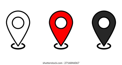 Location markers, pin icons and map pointers for navigation and geographical information