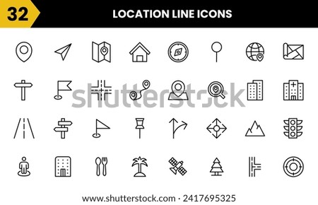 Location media technology line vector icon set. For map, mark, street, route, address and etc. Simple icon graphic symbol design