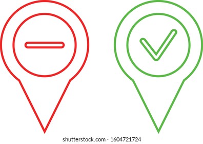 Location minialist icon line Adress pin  True False red green symbol minimal 