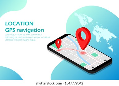 Location. Mobile Navigation. GPS. Isometric.