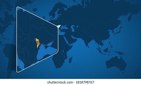 Lage der Republik Moldau auf der Weltkarte mit erweiterter Karte der Republik Moldau mit Flagge. Geografische Vektorvorlage für Ihr Design.