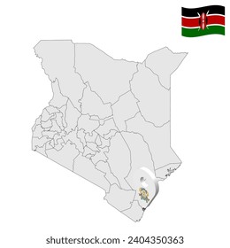 Location Mombasa County on map Kenya. 3d Ogun location sign. Flag of Kenya. Quality map with  Counties of Kenya for your web site design, logo, app, UI. Stock vector. EPS10.
