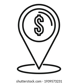 Location money icon. Outline location money vector icon for web design isolated on white background