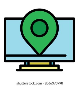 Location monitor icon. Outline location monitor vector icon color flat isolated