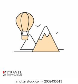 La ubicación con las montañas. Concepción de viaje. Imagen vectorial.
