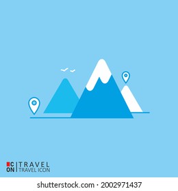 La ubicación con las montañas. Concepción de viaje. Imagen vectorial.