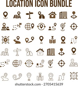 Conjunto de iconos de Locación y navegación para mapas y aplicaciones