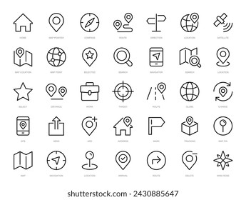 Location and Navigation icons set. Navigation icons. Map pointer, Compass, Route, GPS icon. Location symbols. Vector illustration