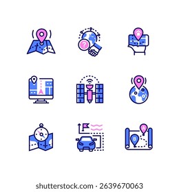 Location and navigation - line art style icons set