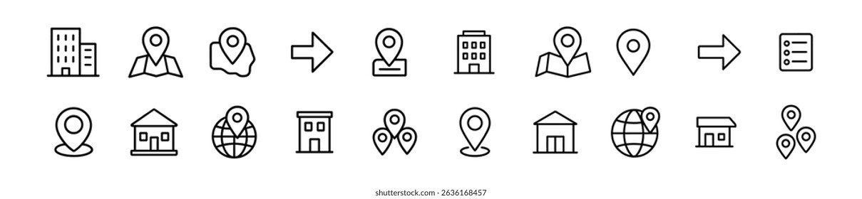 Location, navigation line icon set - maps, gps, and direction symbols