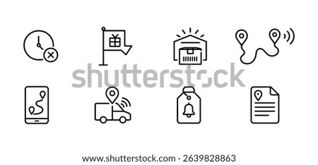 Location and navigation line icon set. map, gps, route symbols in outline style