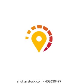 Location navigation from map logo. Mark designation stop marking pointer vector illustration. Starting orange red labstract logotype. 