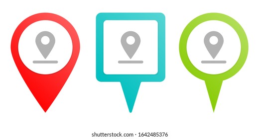 location, navigation, pin icon. Multicolor pin vector icon, diferent type map and navigation point.