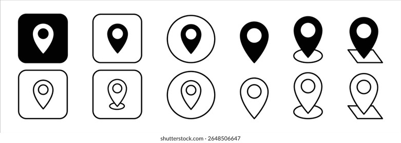 Location navigation pin icons with map pointer direction GPS marker destination symbol set vector illustration for interface design.