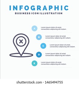 Location, Navigation, Place, delete Line icon with 5 steps presentation infographics Background. Vector Icon Template background