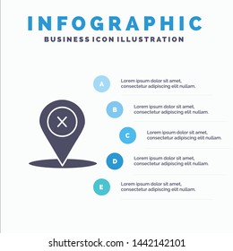 Location, Navigation, Place, delete Solid Icon Infographics 5 Steps Presentation Background