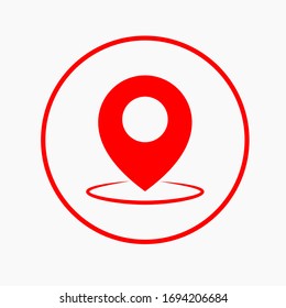 location navigation pointer icon, red in a circle, stylish design, pibyta point, sending point, GPS navigation vector icon, eps 10, flat icon