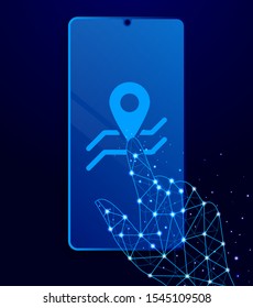 location, navigation touch phone. Polygon style touch phone vector illustration