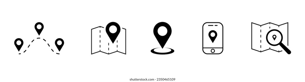 Location and Navigation - vector icons with map pin.