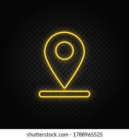 location, navigation yellow neon icon .Transparent background. Yellow neon vector icon