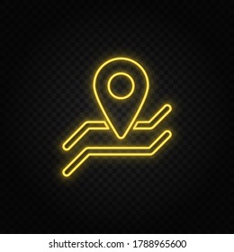 ubicación, icono del neón amarillo de navegación .Fondo transparente. Icono del vector del neonato amarillo