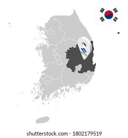 Location of North Gyeongsang on map South Korea. 3d location sign of North Gyeongsang. Quality map  with  provinces of  South Korea for your design. EPS10.