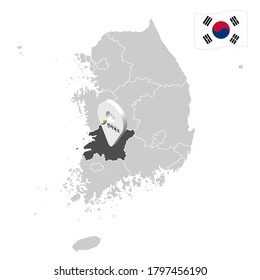 Location of North Jeolla on map South Korea. 3d location sign  of North Jeolla. Quality map  with  provinces of  South Korea for your design. EPS10.