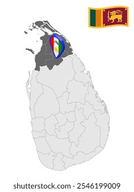 Location  Northern Province on map Sri Lanka. 3d location sign similar to the flag of Northern Province. Quality map with  Provinces of the Sri Lanka for your design. EPS10