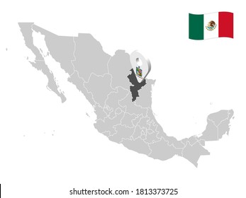 Location of  Nuevo Leon on map Mexico. 3d location sign of  Nuevo Leon. Quality map with  provinces of  Mexico for your design. EPS10.