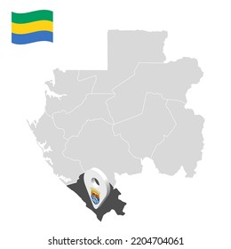 Location  Nyanga Province  on map Gabon. 3d location sign similar to the flag of  Nyanga Province. Quality map  with  Regions of the Gabon for your design. EPS10