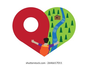 Location of an off grid cottage in a middle of a forest. Man loves to Hike 