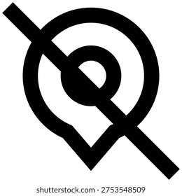 Location off icon for disabled GPS, blocked access, or hidden position markers. Perfect for apps, dashboards, and websites using bold, clean, line-style visuals to show location deactivation.