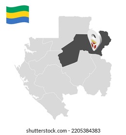 Location  Ogooue-Ivindo Province  on map Gabon. 3d location sign similar to the flag of  Ogooue-Ivindo Province. Quality map  with  Regions of the Gabon for your design. EPS10